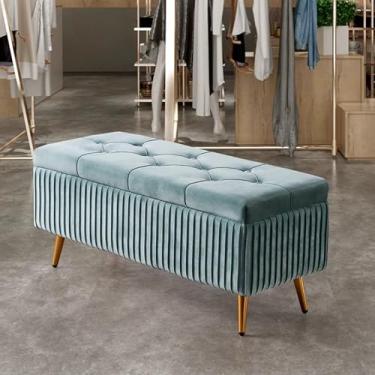 Imagem de Bancos de entrada modernos com almofada, banco de cama de quarto com armazenamento, banco de armazenamento de sala de estar, banco de sapato de porta frontal com armazenamento, banco de assento de