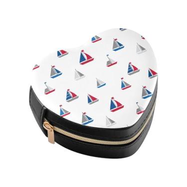 Imagem de Burbuja Caixa de joias em forma de coração de veleiros mini estojo de joias de viagem para mulheres e meninas, estojo portátil organizador de armazenamento para brincos, anéis, colares e pulseiras