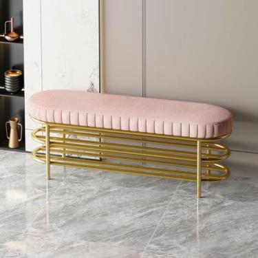 Imagem de Banco de sapateira de entrada rosa de 3 camadas, prateleira e banco de armazenamento de metal, organizador fácil de sapatos para corredor, banheiro e sala de estar - solução elegante para troca de
