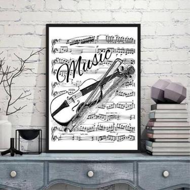 Imagem de Quadro Decorativo Music Violino 24X18 Com Vidro - Preta