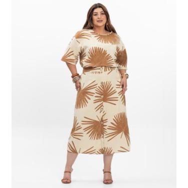 Imagem de Saia Super Midi Feminina Plus Size Secret Glam Bege, Plus G1, Bege