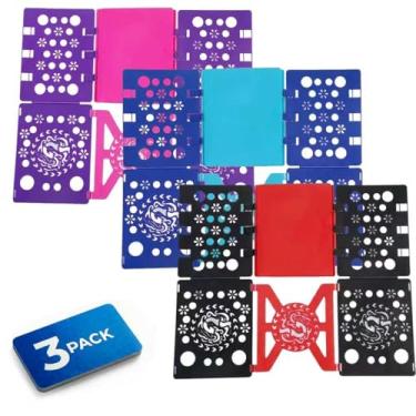 Imagem de Pacote com 3 tábuas de lavanderia dobráveis | Organizador portátil de camisa e pasta de roupas | Ferramenta dobrável rápida para casa e viagem (preto, vermelho, azul ciano e rosa roxo) | da Cotkkstt