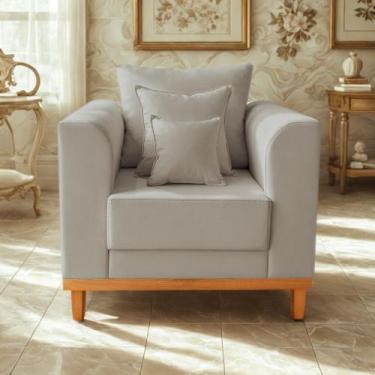 Imagem de Poltrona Beny Para Sala de Estar Recepção Linho Cinza - Madeira Deccor