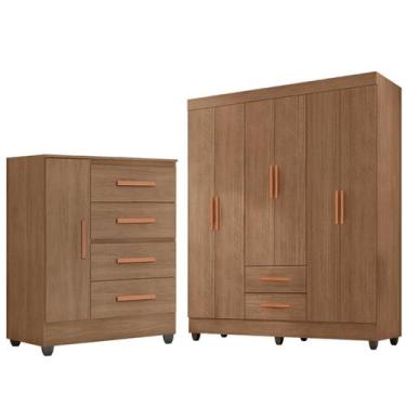 Imagem de Kit Guarda-Roupa Casal 6 Portas e Cômoda Sapateira 1 Porta Lisa Carval