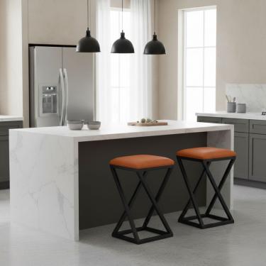 Imagem de Kit 2 Banqueta Baixa Cozinha 50 Cm Balcão Bar Gourmet Corino Cor:caramelo