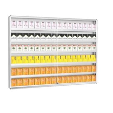 Imagem de Rack de exibição de varejo montado na parede para cigarros - prateleira de armazenamento bloqueável, exibição de supermercado que economiza espaço, organizador de loja de conveniência, solução de