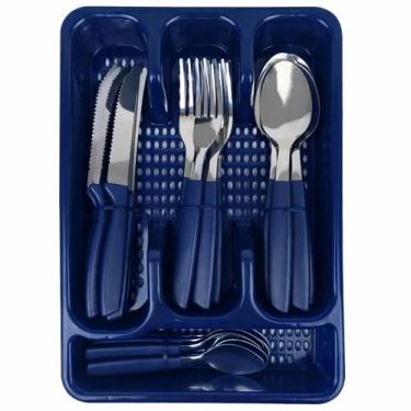 Imagem de Conjunto de Talheres 25 Peças com Porta Talheres Utilivita, Azul