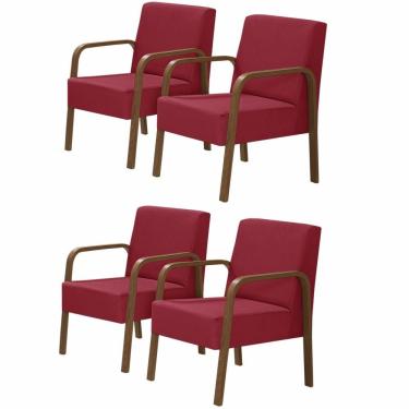 Imagem de Kit 4 Poltronas 1 Lugar Luna Braço Madeira D Salla Vermelho