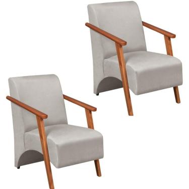 Imagem de Kit 2 Poltrona Venus 1 Lugar Braço Madeira Maciça Tecido Suede Unidecor Bege