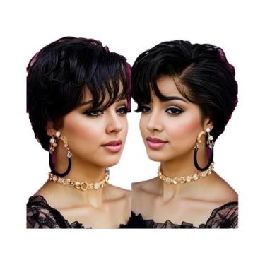 Imagem de Peruca Feminina De Cabelo Humano Com Renda Frontal 13x4, Corte Pixie, 