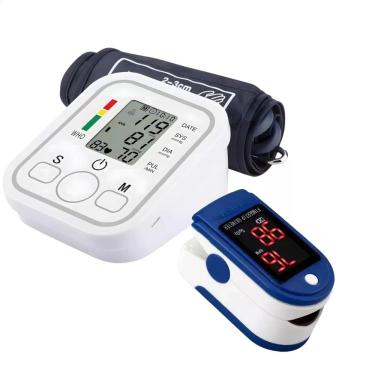 Imagem de Kit Oxímetro Digital Portátil Para Dedo Medidor de Saturação Pulsação e Aparelho de Medir Pressão Arterial de Braço