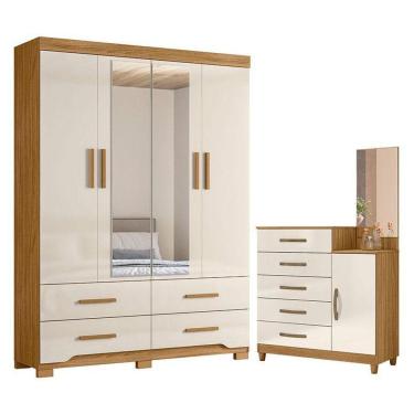 Imagem de Guarda Roupa Solteiro Miami E Cômoda Lisboa Freijó Off White – Moval