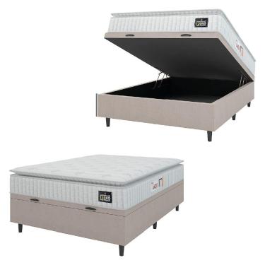 Imagem de Cama Box Baú Colchão Casal Espuma D45 Lazio Pillow Top 138x70cm Branco/bege Hellen Branco