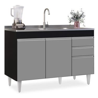 Imagem de Balcão Gabinete 120cm 3 Portas 2 Gavetas Preto/Cinza