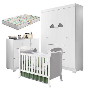 Imagem de Quarto De Bebê Ane Com Berço Americano Danny Branco Brilho E Colchão Gazin - Phoenix Baby