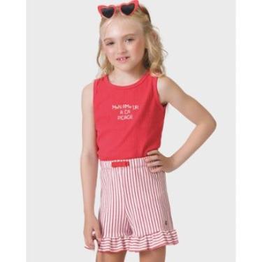 Imagem de Conjunto blusa bordada shorts verão leve sofisticado fofo -Vermelho e Amarelo - Menina 4 a 14 anos-Feminino