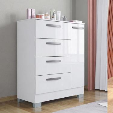 Imagem de Cômoda Elena Poquema Com 1 Porta E 4 Gavetas Branco