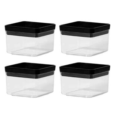 Imagem de Kit 4 Pote Hermético Lumini Quadrado 480ml - Preto - Paramount Plastic