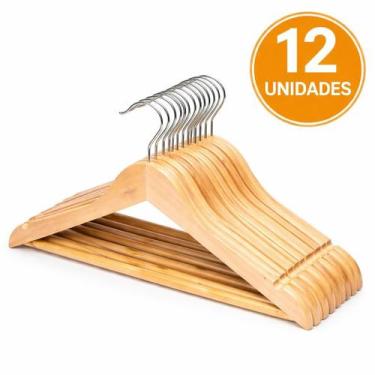 Imagem de 12 Cabides de Madeira Reforçado Com Verniz Gancho Giratório - CLEAN TE