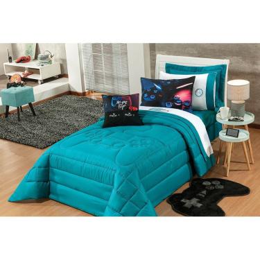 Imagem de Kit Infantil Games P/ Cama de Solteiro Azul 04 Peças - Bordados Ricardo