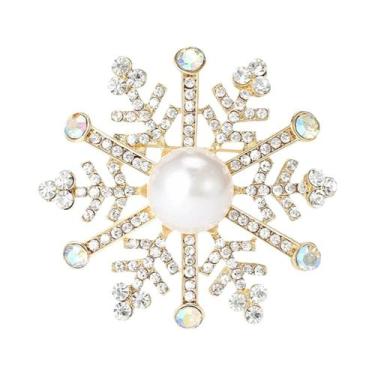 Imagem de Broche De Natal Unissex Feminino Com Strass Floco De Neve E Flor De Vi