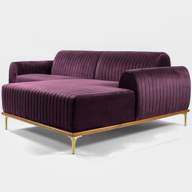 Imagem de Sofá Molino 3 Lugares 230cm Chaise Esquerdo Pés Gold Veludo Roxo - Nexta Casa