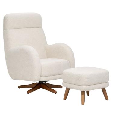 Imagem de Poltrona De Amamentação Giratória Balanço E Puff Laura Bouclé Off White - Nexta Casa
