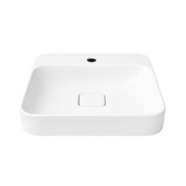 Imagem de Cuba para Banheiro Blenda Quadrada Sobrepor Porcelana Vitrificada com Mesa e Furo Branco