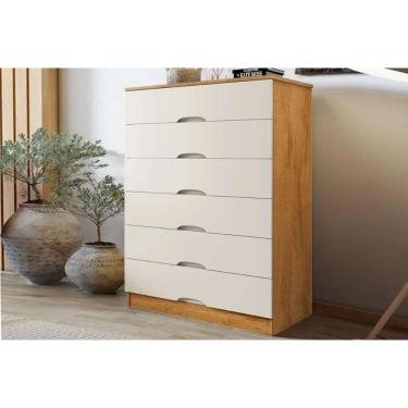 Imagem de Cômoda de Quarto Sevilha 6 Gavetas MDF MDP Puxador Cava Off White Peroba Europa