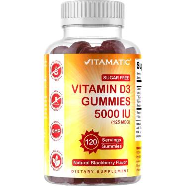Imagem de Gomas de vitamina D3 Vitamatic 5000 UI sem açúcar 120 porções-Unissex