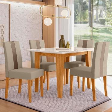 Imagem de Conjunto de Jantar Belle 4 Lugares Tampo em MDP e Vidro com Cadeiras Estofadas Freijó-marfim 120CM X 90CM