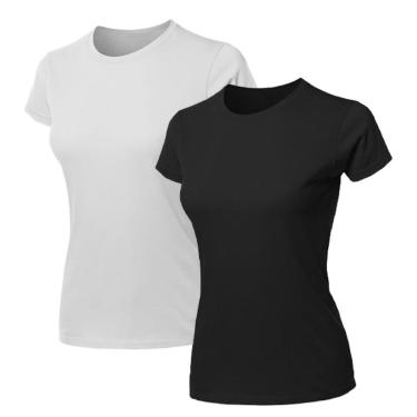 Imagem de Kit 2 Blusa Feminina Camiseta Lisa Básica Algodão Camisa Baby Look Blusas-Feminino