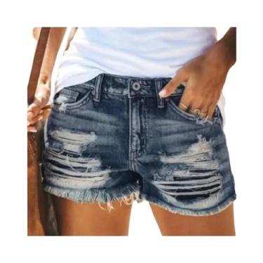 Imagem de Shorts Jeans Skinny Rasgados De Cintura Alta Para Mulheres, Estilo Cas