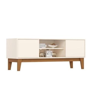 Imagem de Rack Bancada Alure 140cm para TV até 55 - Móveis Henn, Off White/Cinam