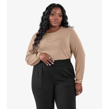 Imagem de Blusa Feminina Manga Longa Plus Size Secret Glam Marrom, Plus G2, Marr
