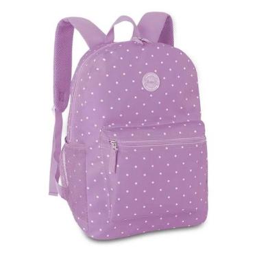 Imagem de Mochila Escolar De Costas Clio Roxa Com Bolinha Mala Faculdade