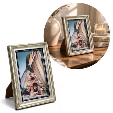Imagem de Porta Retrato Decorativo Moldura Madeira Premium Champanhe 10x15 com Vidro para Fotos Vertical e Horizontal