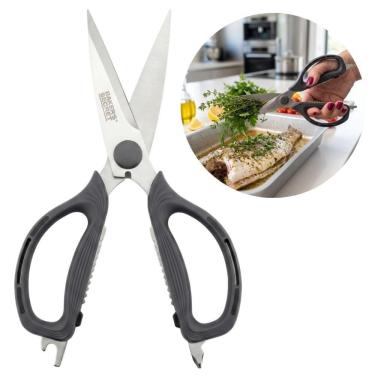 Imagem de Tesoura de Cozinha Multifuncional para Ervas Talos Nozes e Garrafa Inox e Silicone Cinza The Secret