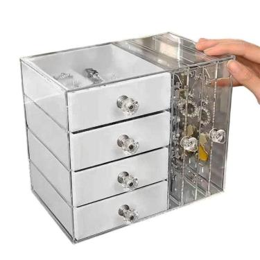 Imagem de Porta Joias BSL3923 Acrílico 4 Gavetas Compartimentos Aveludados Transparente Braslu