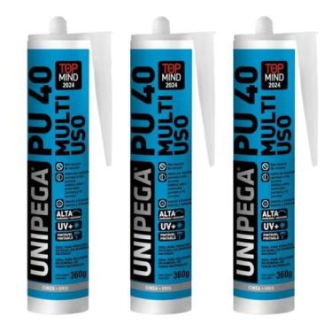 Imagem de Kit Selante PU40 Cinza 360g Unipega Multiuso Vedação 3 Un - CIBRA