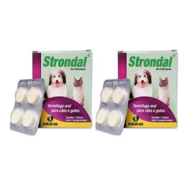 Imagem de Kit 2x Strondal 4 comprimidos Indubras - Vermífugo P/ Cães e Gatos