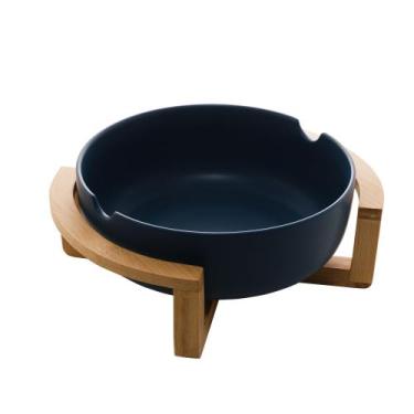 Imagem de Saladeira Porcelana c/Suporte Bambu Azul Matt 26x22x11cm - Bon Gourmet