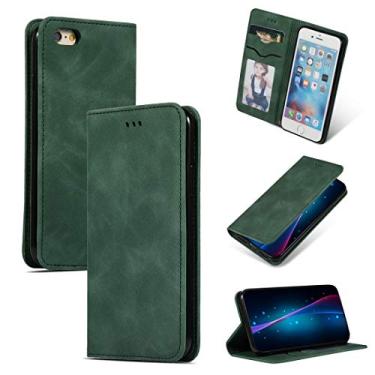 Imagem de Capa de celular com suporte de couro para iPhone 6S e 6, capa de couro flip horizontal magnética retrô para iPhone 6S e 6 bolsas (cor: verde militar)