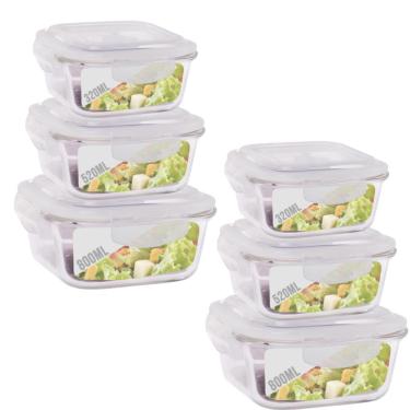 Imagem de Jogo 6 Pote Vidro Hermético Marmita Kit Quadra 3 Tamanhos