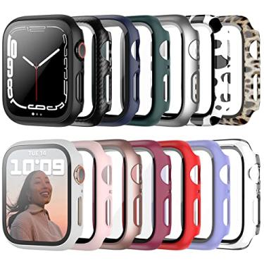 Imagem de Pacote com 14 capas com protetor de tela de vidro temperado para Apple Watch série 8 série 7 de 41 mm, capa protetora rígida JZK de policarbonato com cobertura total fina, capa protetora HD ultrafina