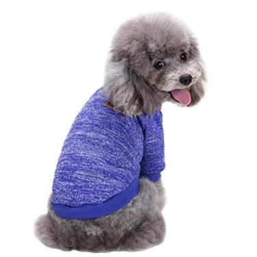 Imagem de Jecikelon Roupas para cães de estimação suéter macio grosso quente cachorrinho camisa inverno filhote de cachorro para cães (azul escuro, P)