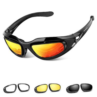 Imagem de BELINOUS Óculos polarizados para motocicleta, masculinos, com enchimento de espuma, óculos de sol antipoeira à prova de vento com 4 kit e estojo de lentes intercambiáveis, óculos de proteção para dirigir ciclismo dia e noite
