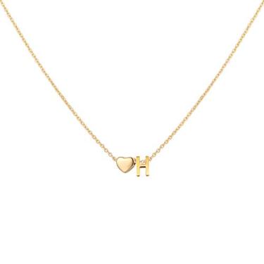 Imagem de Glimmerst Colar de coração com inicial banhado a ouro 18 K de aço inoxidável minúsculo coração com letras personalizadas monograma nome colar para mulheres, Metal, Sem Pedra Preciosa