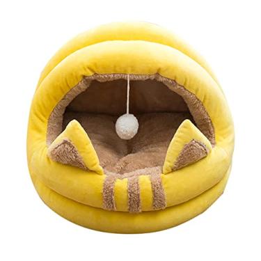 Imagem de Cama de gato para gatos internos Casas de gatos, cama de cachorro pequeno barraca de gato cabana gato gato caverna forma de casa camas de barraca de cachorro ao ar livre cama de dormir para gatos e cães pequenos, amarelo, G