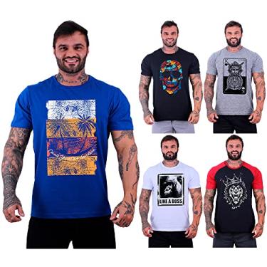 Imagem de Kit 5 Camisetas Tradicional Masculina Clássica MXD Conceito Básica Camisas Estampas Algodão (EG, Opção 19)